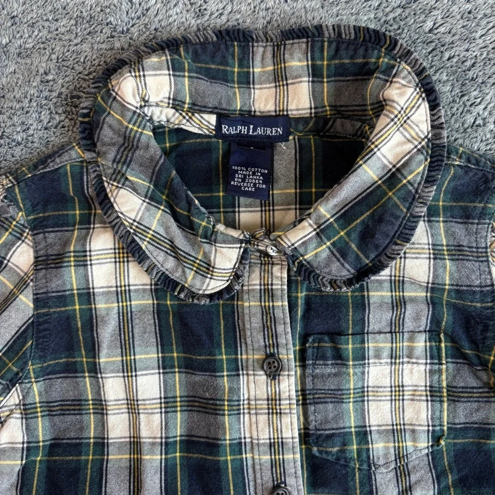 Ralph Lauren Kids Girl's Flannel Shirt Long Sleeve Green Plaid Size 6